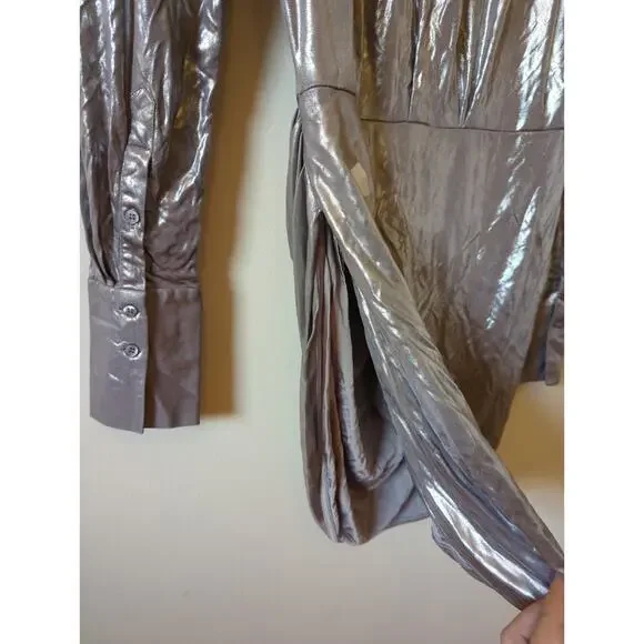 RTR Gauge81 Naha Silver Gray Metallic Long Sleeve Plunge sexy Mini Dress Size XL - Picture 10 of 11